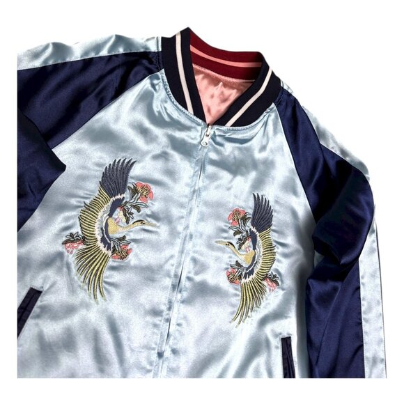 JAPAN SUKAJAN Satin Okinawa REVERSIBLE Tiger Bomber Jacket Womens Medium - Picture 9 of 9